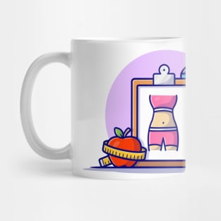 Dumbbell, Apple, And Bottle Cartoon Vector Icon Illustration Mug